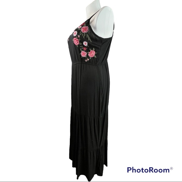 New Time And Tru Floral Embroidered Maxi Dress XXL Black - Picture 5 of 12
